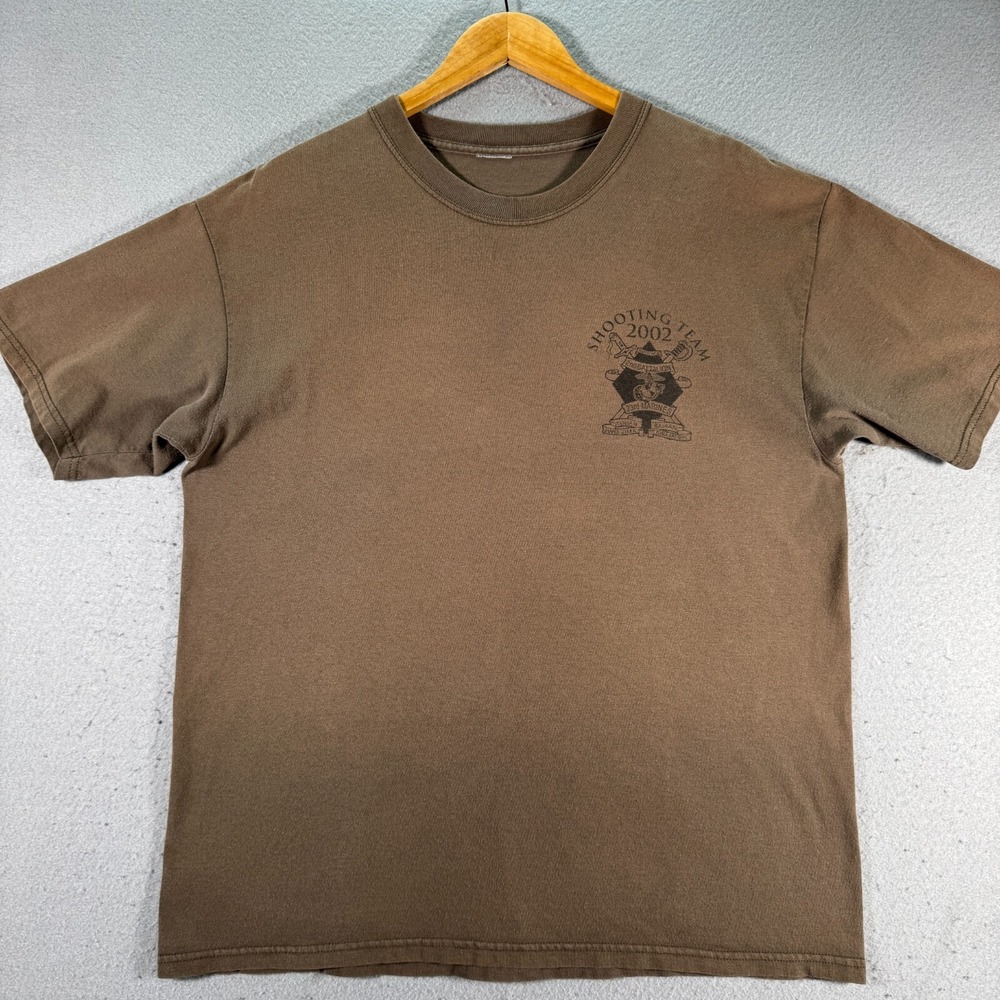 Vintage Shooting Team 2nd Battalion T-Shirt Men Large Brown Western Division Y2K